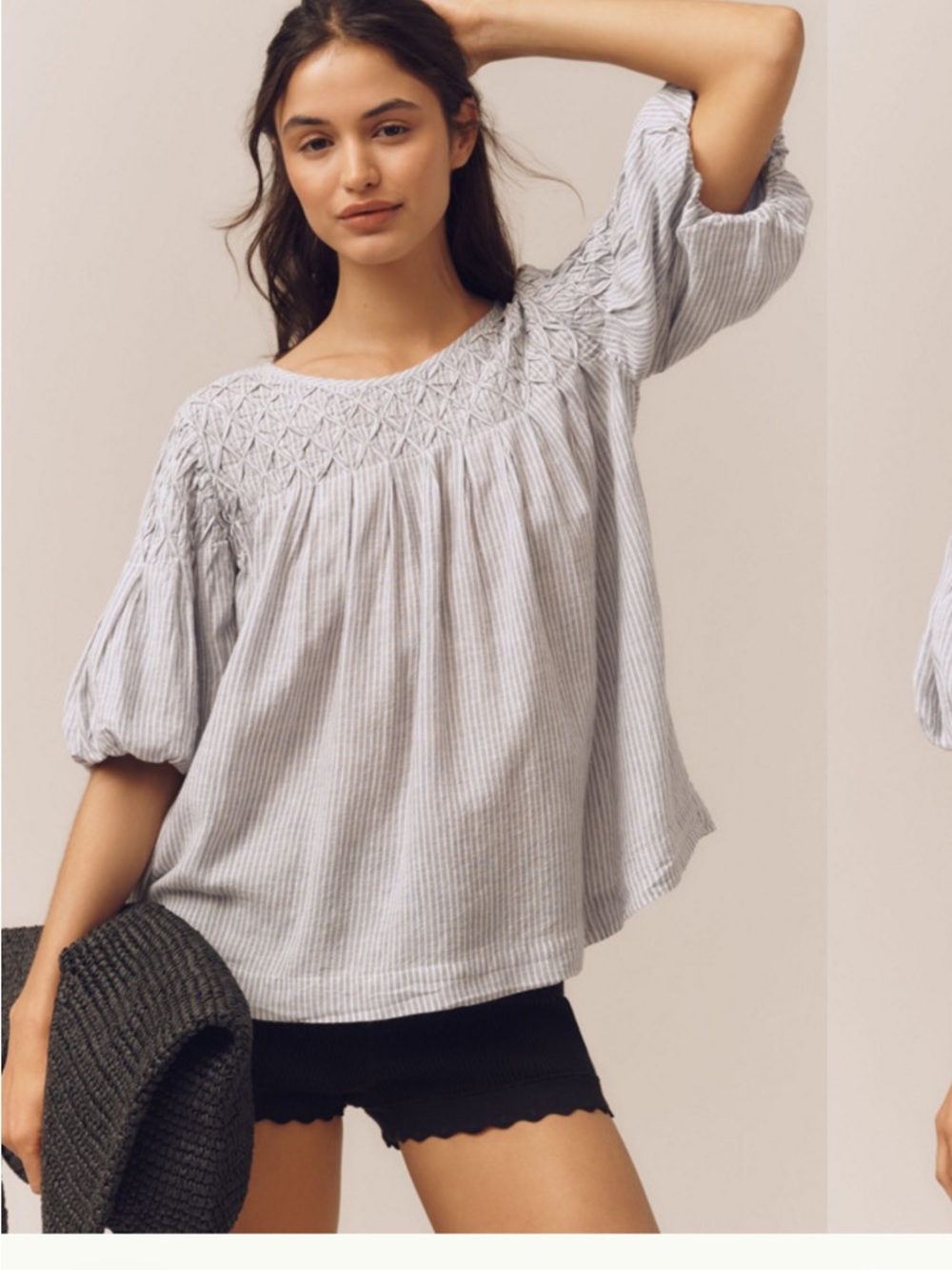 NWOT Anthropologie The Liza Puff Sleeve Smocked Linen Top. XS.